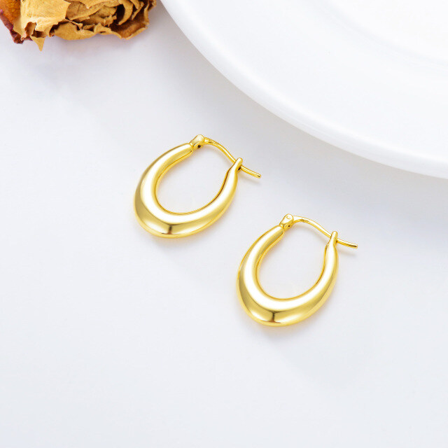 18K Gold Oval Shaped Hoop Earrings-2