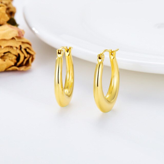 18K Gold Oval Shaped Hoop Earrings-3