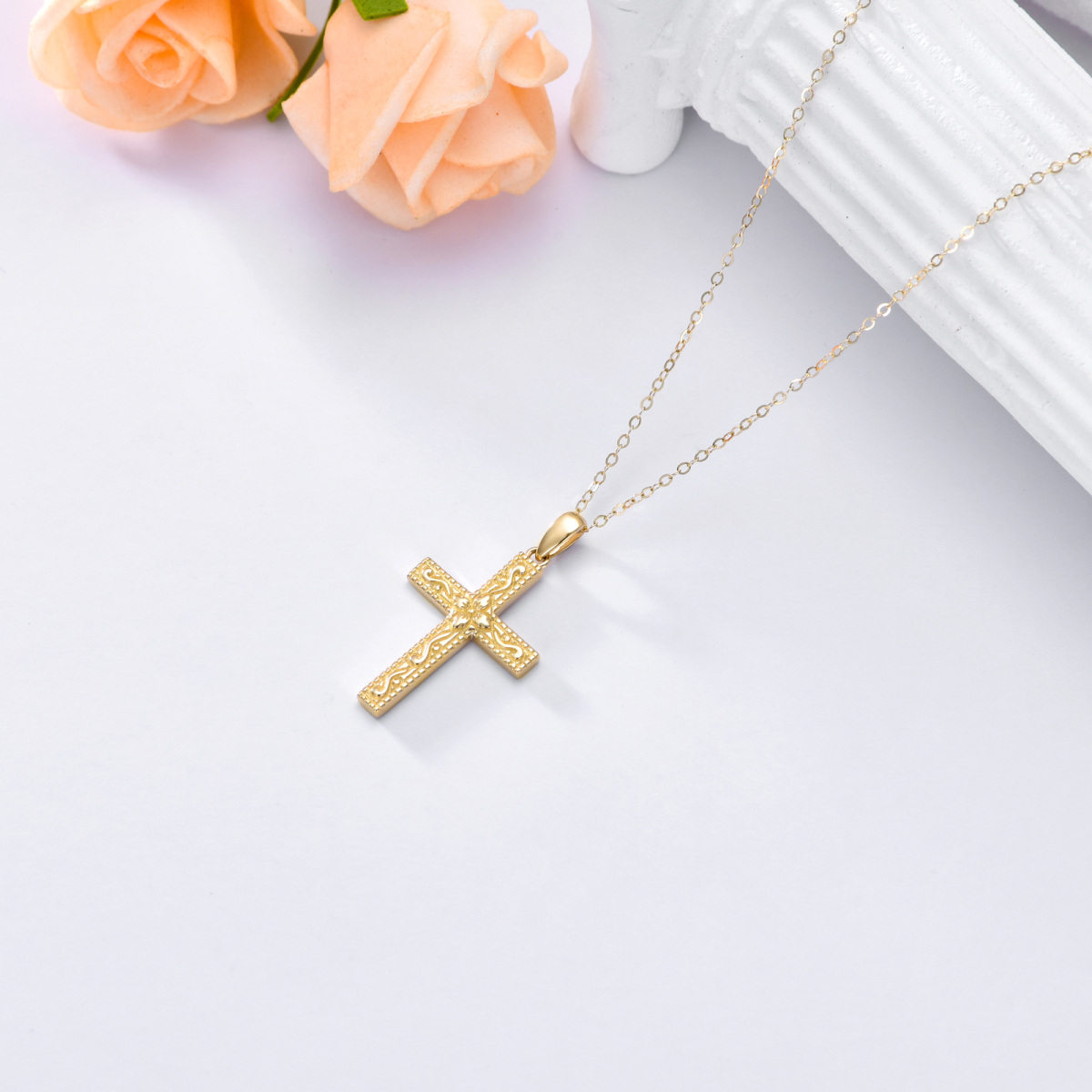 14K Gold Cross Pendant Necklace-4