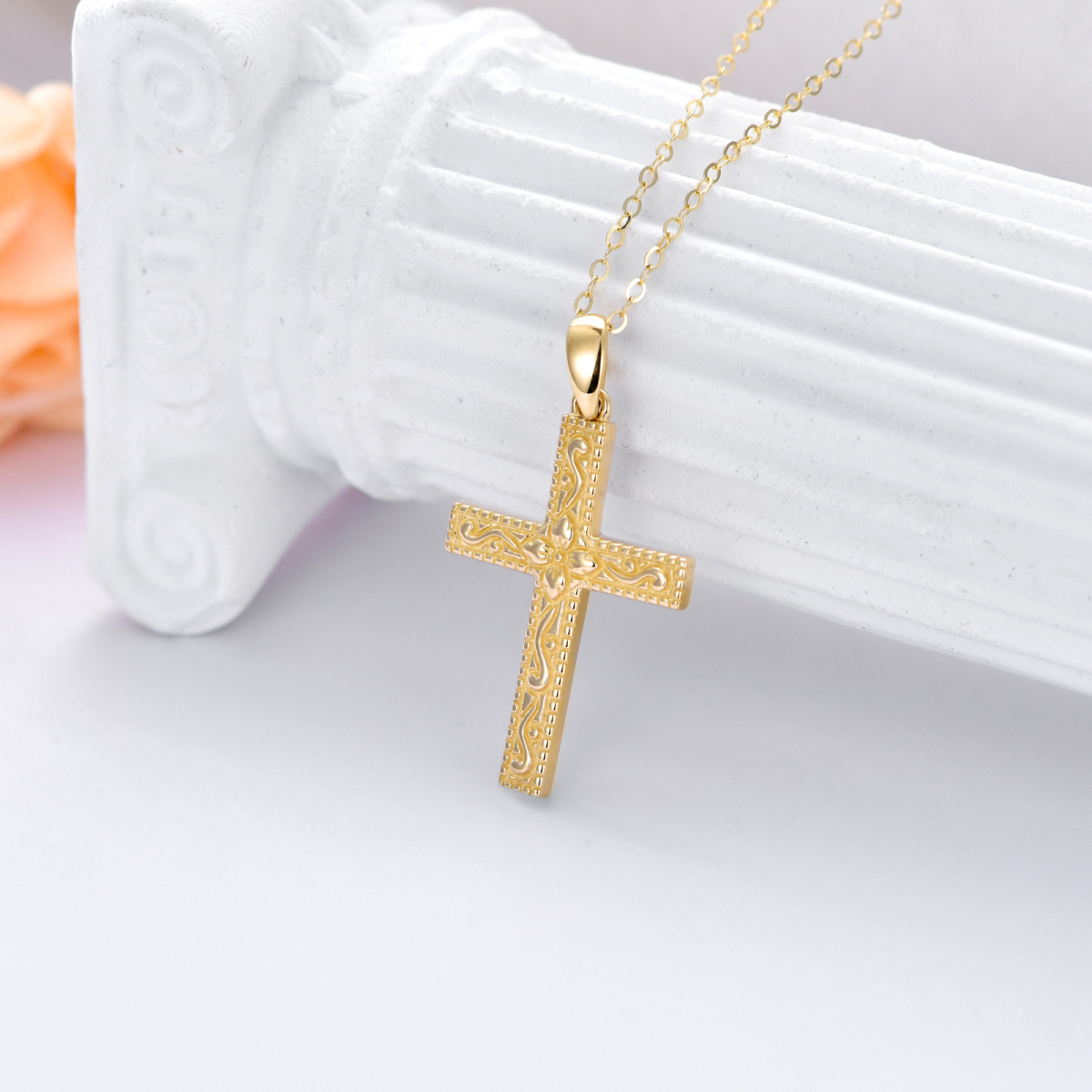 14K Gold Cross Pendant Necklace-3