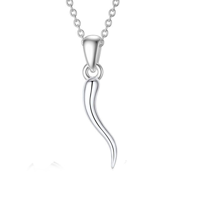 Sterling Silver Italian Horn Pendant Necklace-1