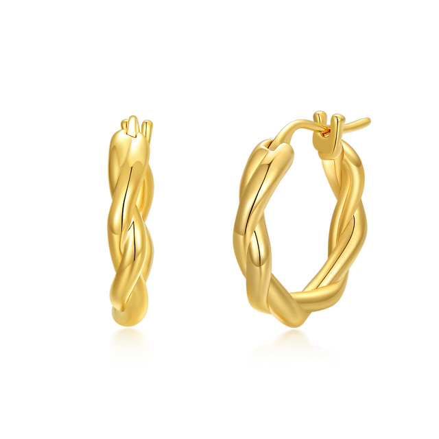 18K Yellow Gold Twist Hoop Earrings-1