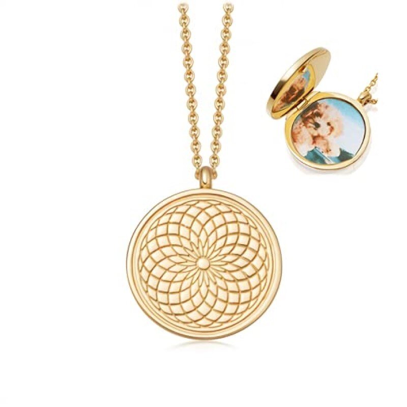 Sterling Silver with Yellow Gold Plated Sunflower Personalized Photo Locket Necklace-1