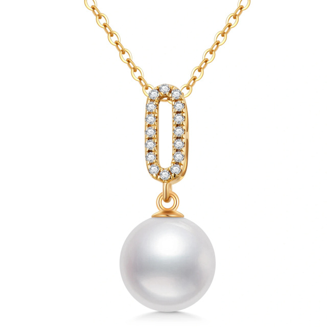 14K Gold Pearl Round Pendant Necklace-1