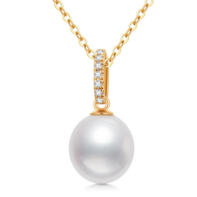 14K Gold Pearl Round Pendant Necklace-0