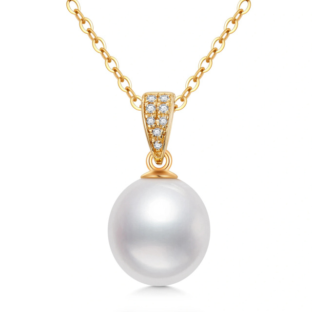 14K Gold Cubic Zirconia & Pearl Spherical Pendant Necklace-0