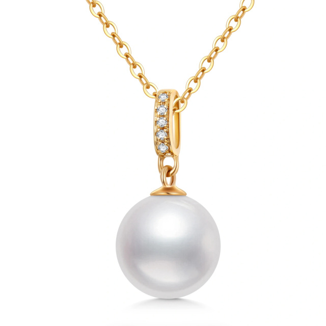 14K Gold Circular Shaped Pearl Round Pendant Necklace-1