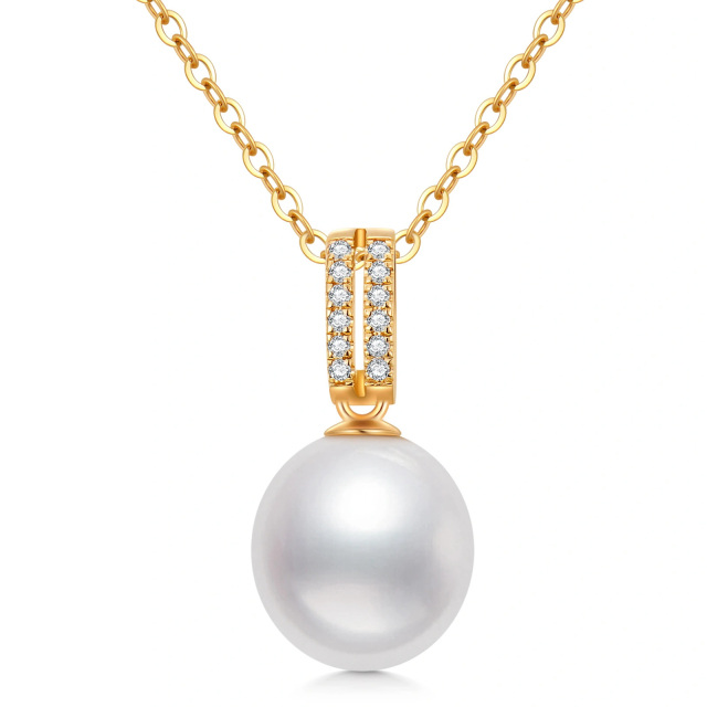 14K Gold Pearl Round Pendant Necklace-4