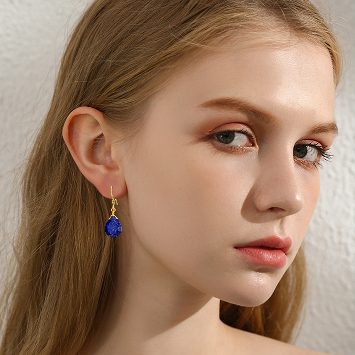 Boucles d'oreilles pendantes en or 14K Lapis Lazuli-2