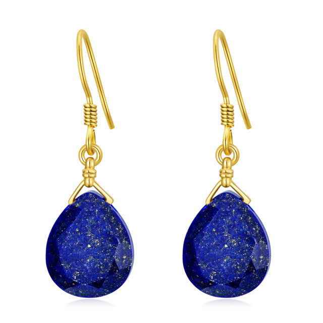 Boucles d'oreilles pendantes en or massif 14 carats pour femme, aigue-marine naturelle à facettes en forme de larme bleue-0