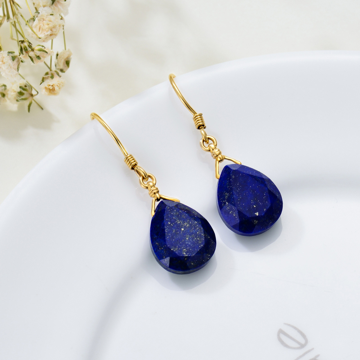 Boucles d'oreilles pendantes en or 14K Lapis Lazuli-4