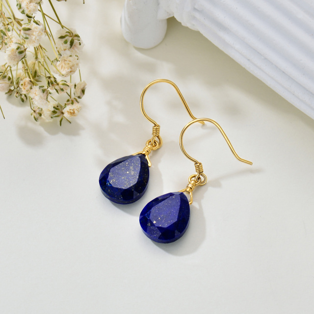 Boucles d'oreilles pendantes en or massif 14 carats pour femme, aigue-marine naturelle à facettes en forme de larme bleue-2