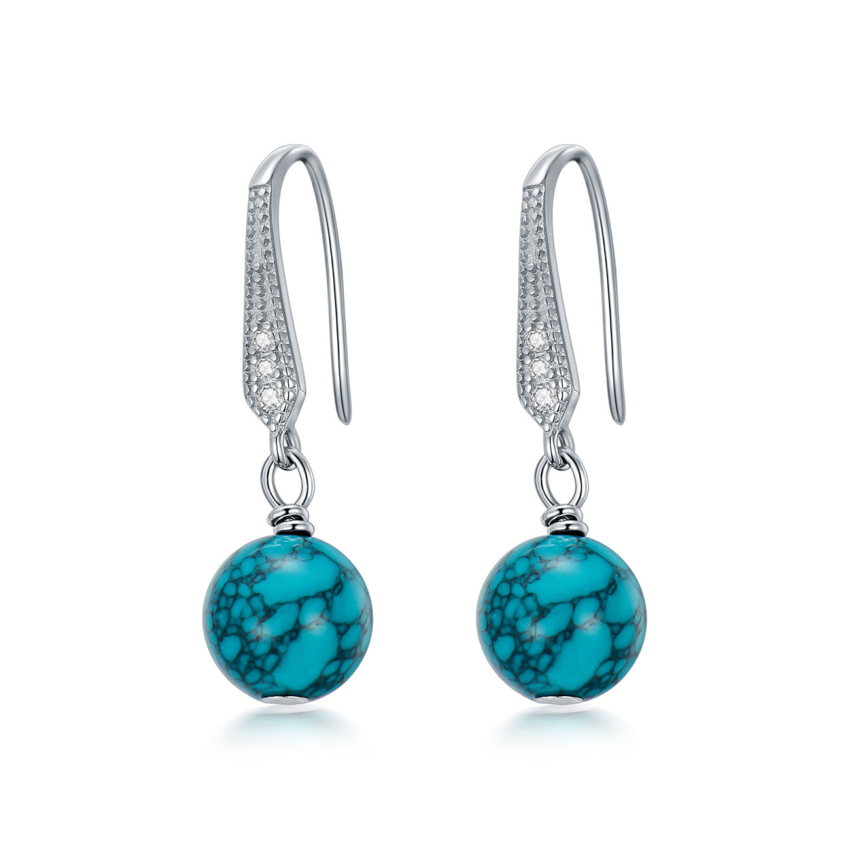Sterling Silver Round Turquoise Round Drop Earrings-1