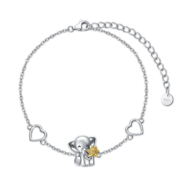 Sterling Silver Two-tone Elephant & Sunflower Pendant Bracelet-1