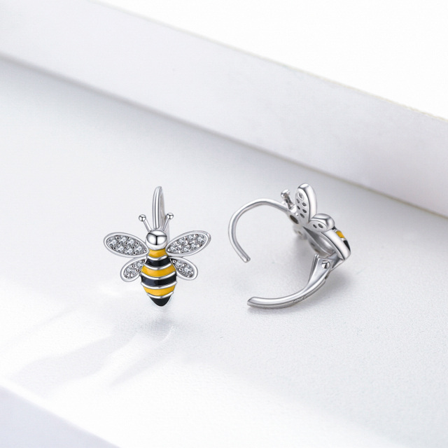 Sterling Silver Circular Shaped Cubic Zirconia Bee Lever-back Earrings-5
