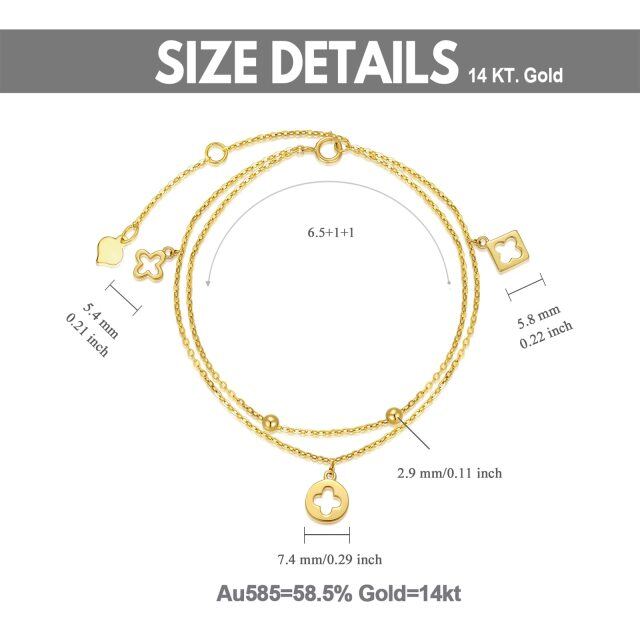 14K Gold Vierblättriges Kleeblatt & Perle & Kreuz Anhänger Armband-4