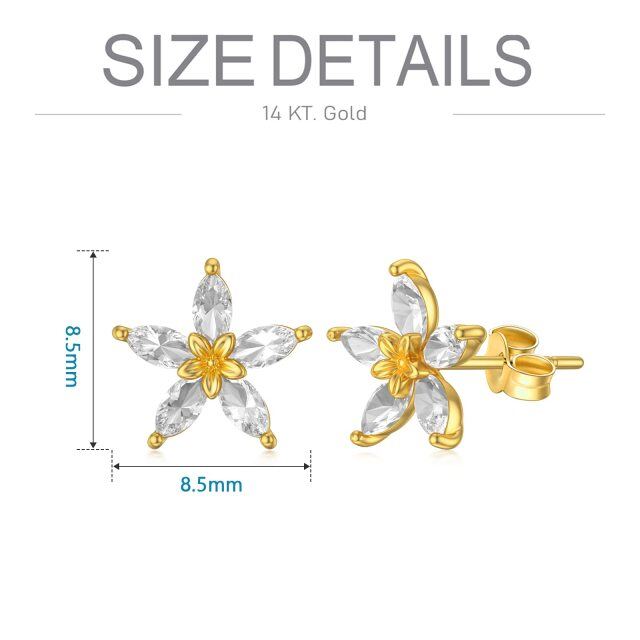 Ohrstecker aus 14-karätigem, massivem Gold mit Blumen-Kristallen für Frauen und Mädchen, Geschenke für Sie, Blumen-Ohrringe mit Schraubverschluss, 8,5 mm-4