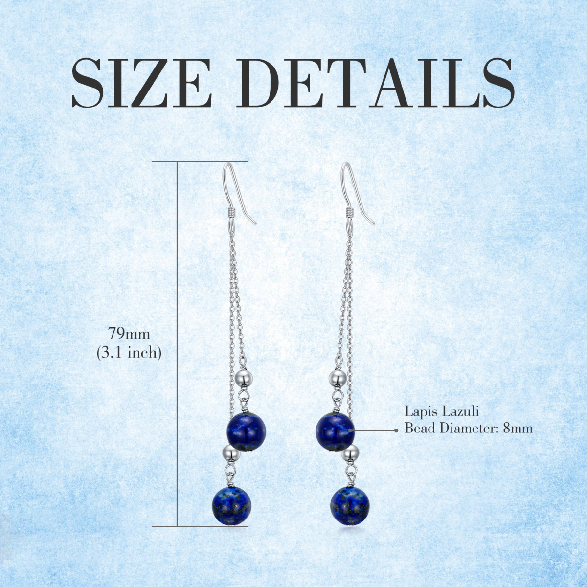Sterling Silver Round Lapis Lazuli Bead Drop Earrings-4
