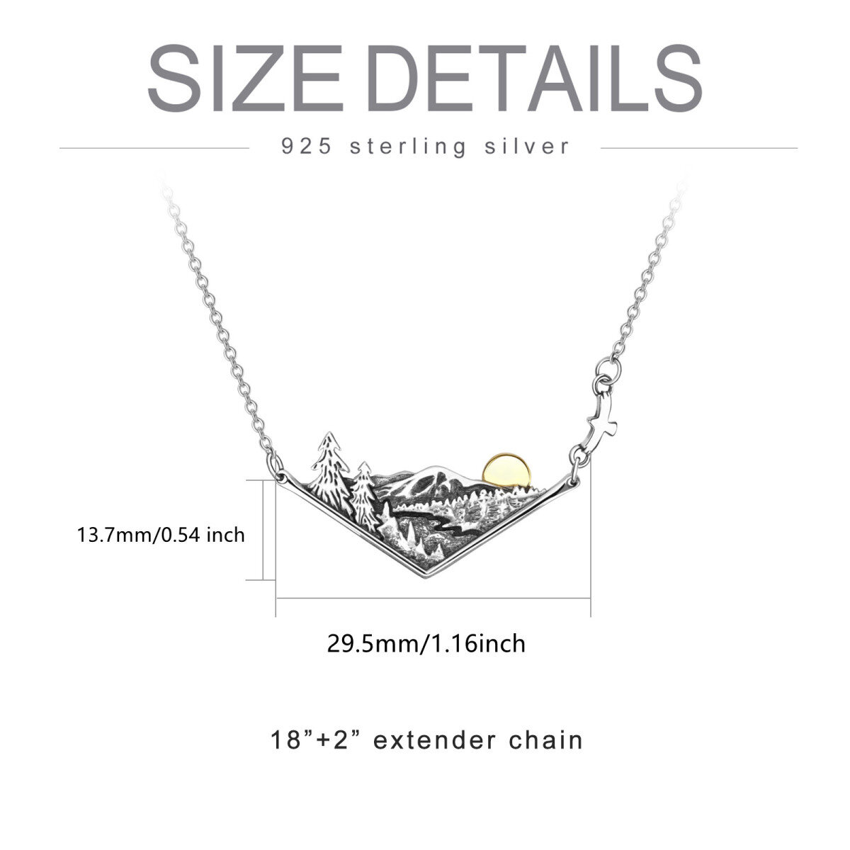 Sterling Silber Vintage zweifarbig Berge & Sonne Urne Halskette für Asche-5