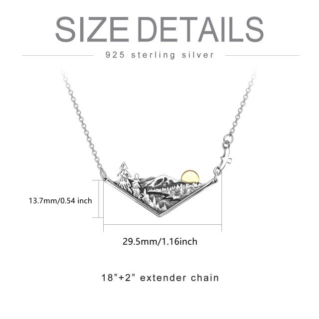 Sterling Silver Vintage Two-tone Mountains & Sun Urn Necklace for Ashes-4