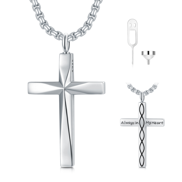 Sterling Silber Kreuz & Unendlichkeit Symbol Urne Halskette mit eingraviertem Wort-0