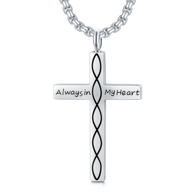 Sterling Silver Cross & Infinity Symbol Urn Necklace for Ashes with Engraved Word-4