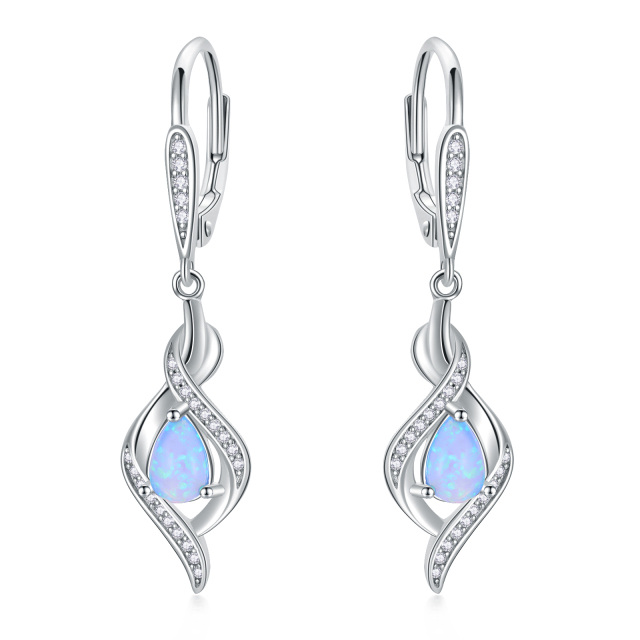 Sterling Silver Opal Drop Shape & Infinity Symbol Lever-back Earrings-0