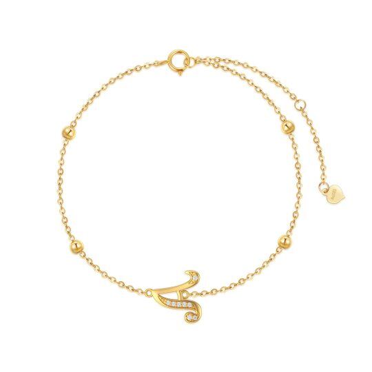 14K Solid Gold Initial Letter Bracelet with The Letter 