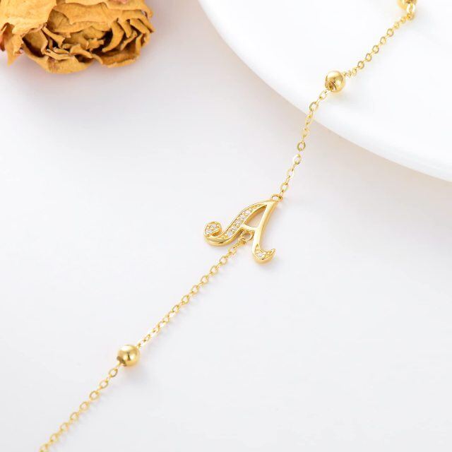 Bracelet en or 14K avec pendentif en zircon cubique et lettre initiale A-3