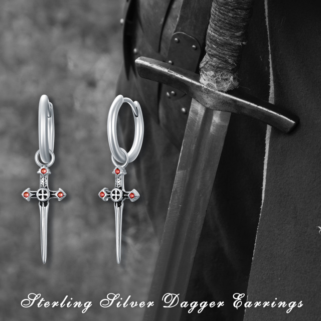 Sterling Silver Cubic Zirconia Cross & Sword Drop Earrings-6
