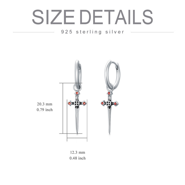 Sterling Silver Cubic Zirconia Cross & Sword Drop Earrings-5