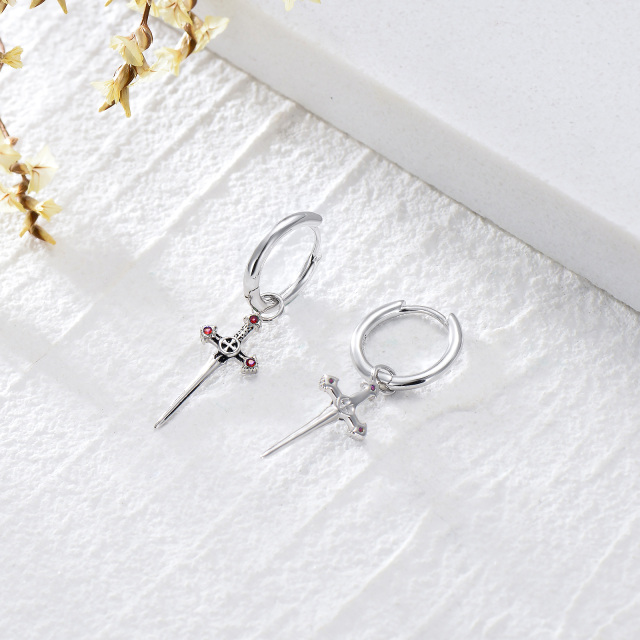 Sterling Silver Cubic Zirconia Cross & Sword Drop Earrings-4