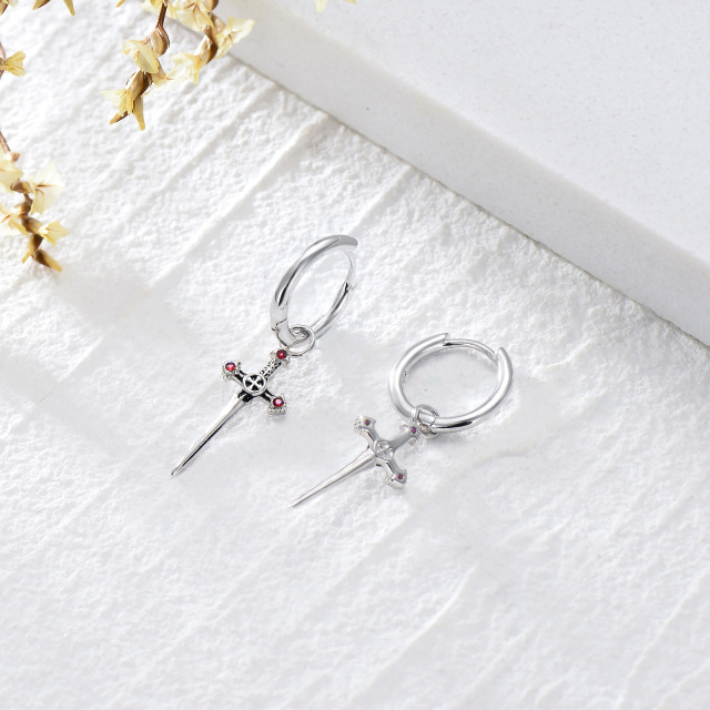 Boucles d'oreilles Croix et épée en argent cubique-4