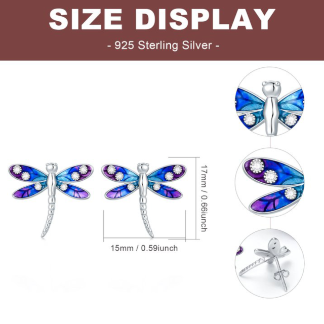Sterling Silver Cubic Zirconia Dragonfly Stud Earrings-4