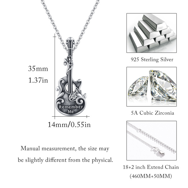 Sterling Silver with Black Rhodium Color Guitar Urn Necklace for Ashes with Engraved Word-6