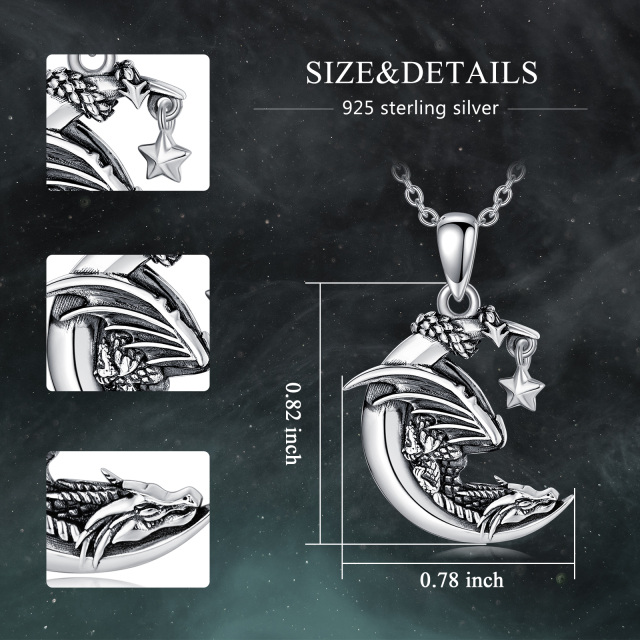 Collier en argent sterling avec pendentif dragon et lune-7