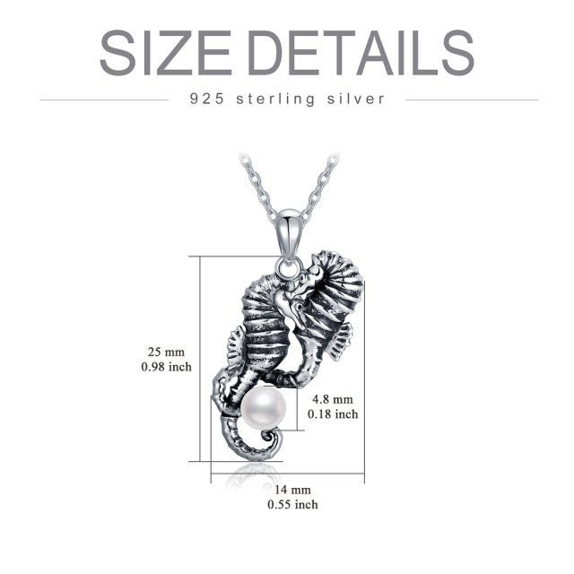 Sterling Silver Circular Shaped Pearl Seahorse Pendant Necklace-4