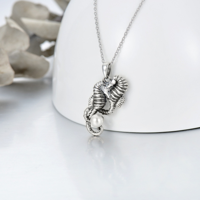 Sterling Silver Circular Shaped Pearl Seahorse Pendant Necklace-2