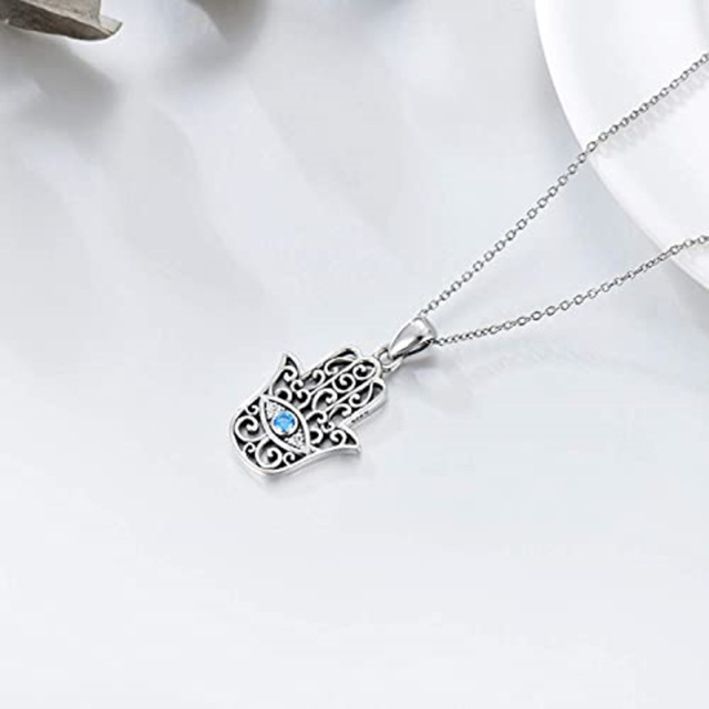 Sterling Silver Cubic Zirconia Evil Eye & Hamsa Hand Pendant Necklace-3