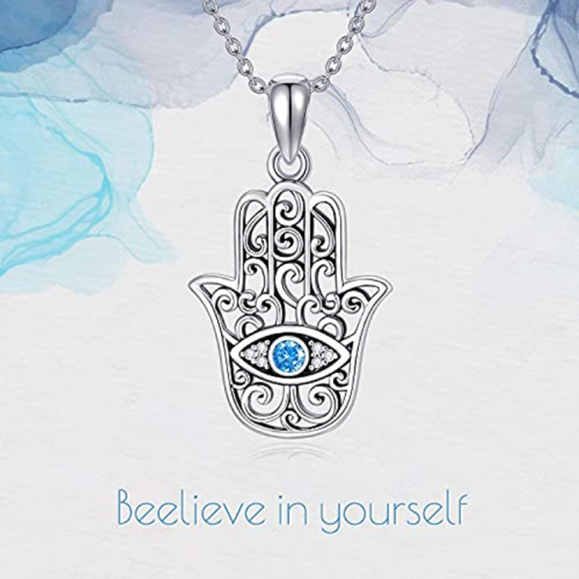 Sterling Silver Cubic Zirconia Evil Eye & Hamsa Hand Pendant Necklace-5