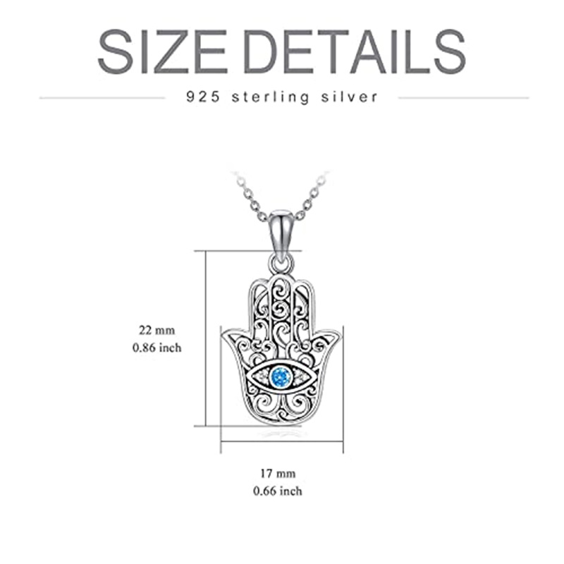 Sterling Silber Cubic Zirkonia Evil Eye & Hamsa Hand Anhänger Halskette-6