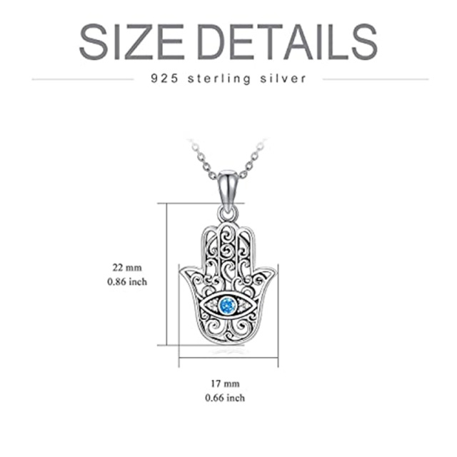 Sterling Silver Cubic Zirconia Evil Eye & Hamsa Hand Pendant Necklace-5