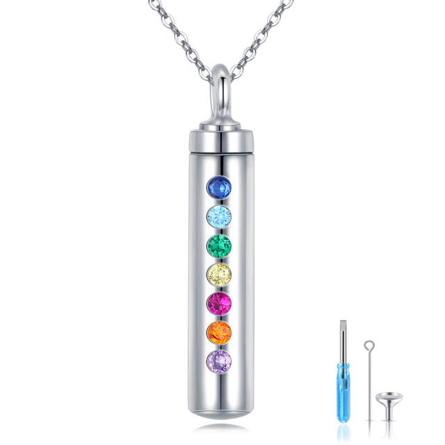 Sterling Silver Zircon Chakras Urn Necklace for Ashes-0