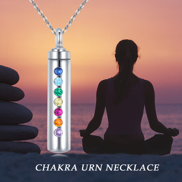 Sterling Silver Zircon Chakras Urn Necklace for Ashes-6