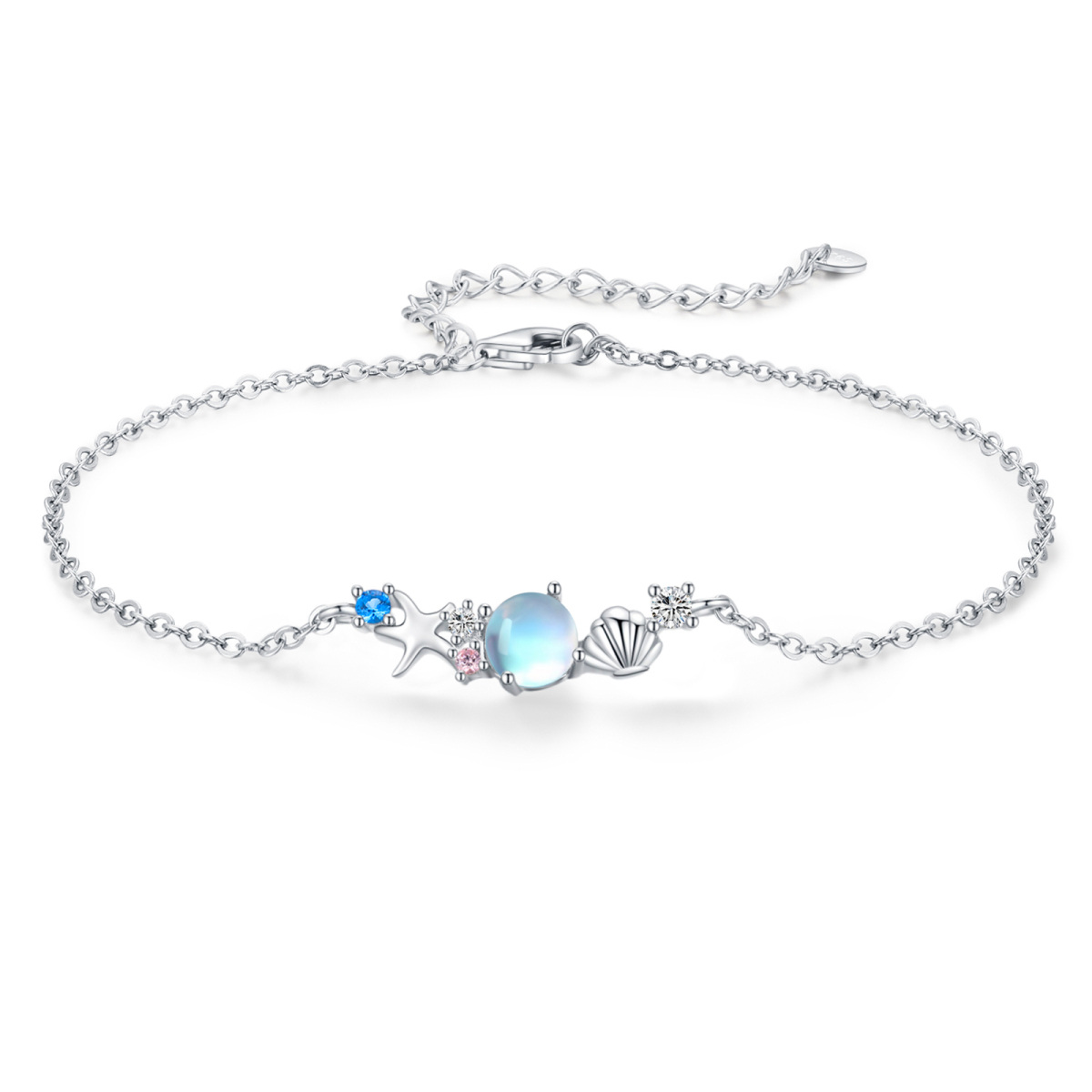 Bracelet en argent sterling avec pendentif étoile de mer en pierre de lune et zircon cubiq-1
