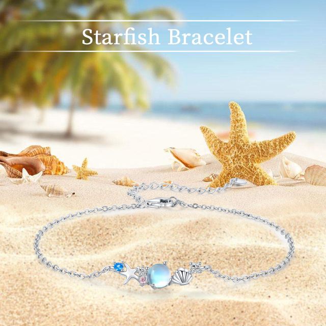 Sterling Silver Cubic Zirconia & Moonstone Starfish Pendant Bracelet-3