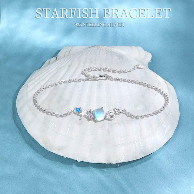 Sterling Silver Cubic Zirconia & Moonstone Starfish Pendant Bracelet-4