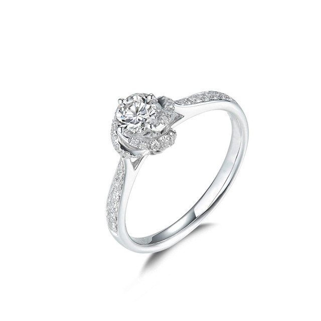 Sterling Silver Round Moissanite Engagement Ring-0