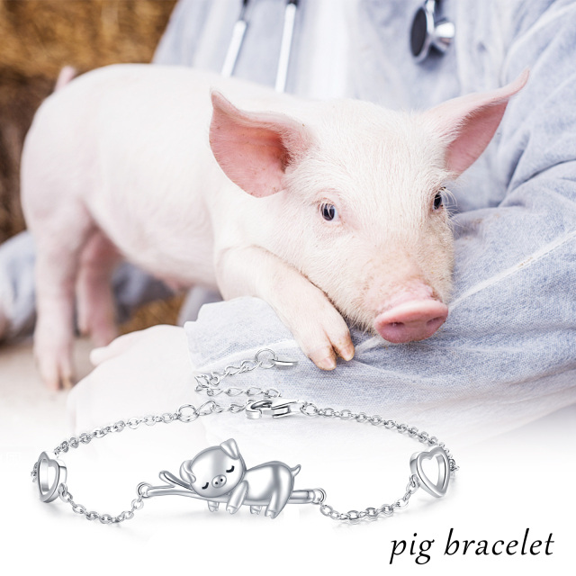 Sterling Silver Pig & Heart Pendant Bracelet-6