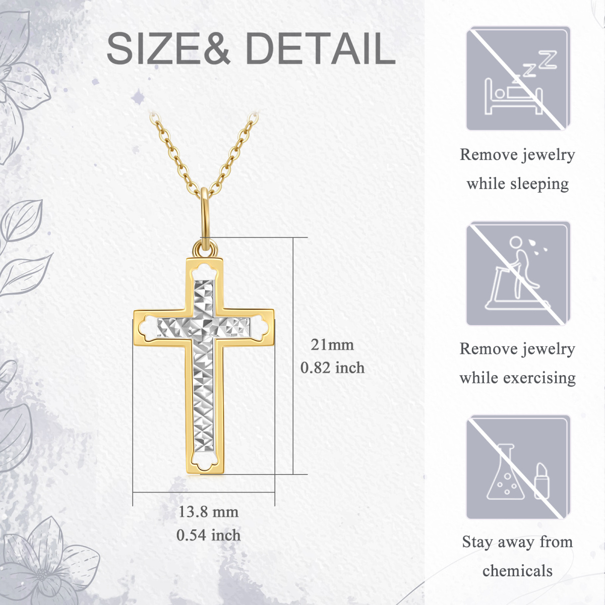 14K Weißgold & Gelbgold Kreuz-Anhänger Halskette-5